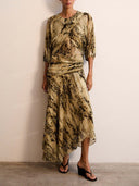 Exquisite Animal Print Draped Asymmetric Midi Dress