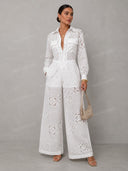 Elegant Eyelet Embroidered Wide-Leg Jumpsuit