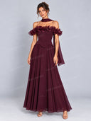 Elegant Ruffle Trim Cold Shoulder Maxi Dress