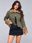 Faux Fur Trim Contrast Knit Cardigan Jacket