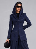 Pinstripe Hooded Tailored Blazer