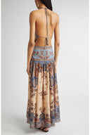Chapel Floral Halter Backless Maxi Dress