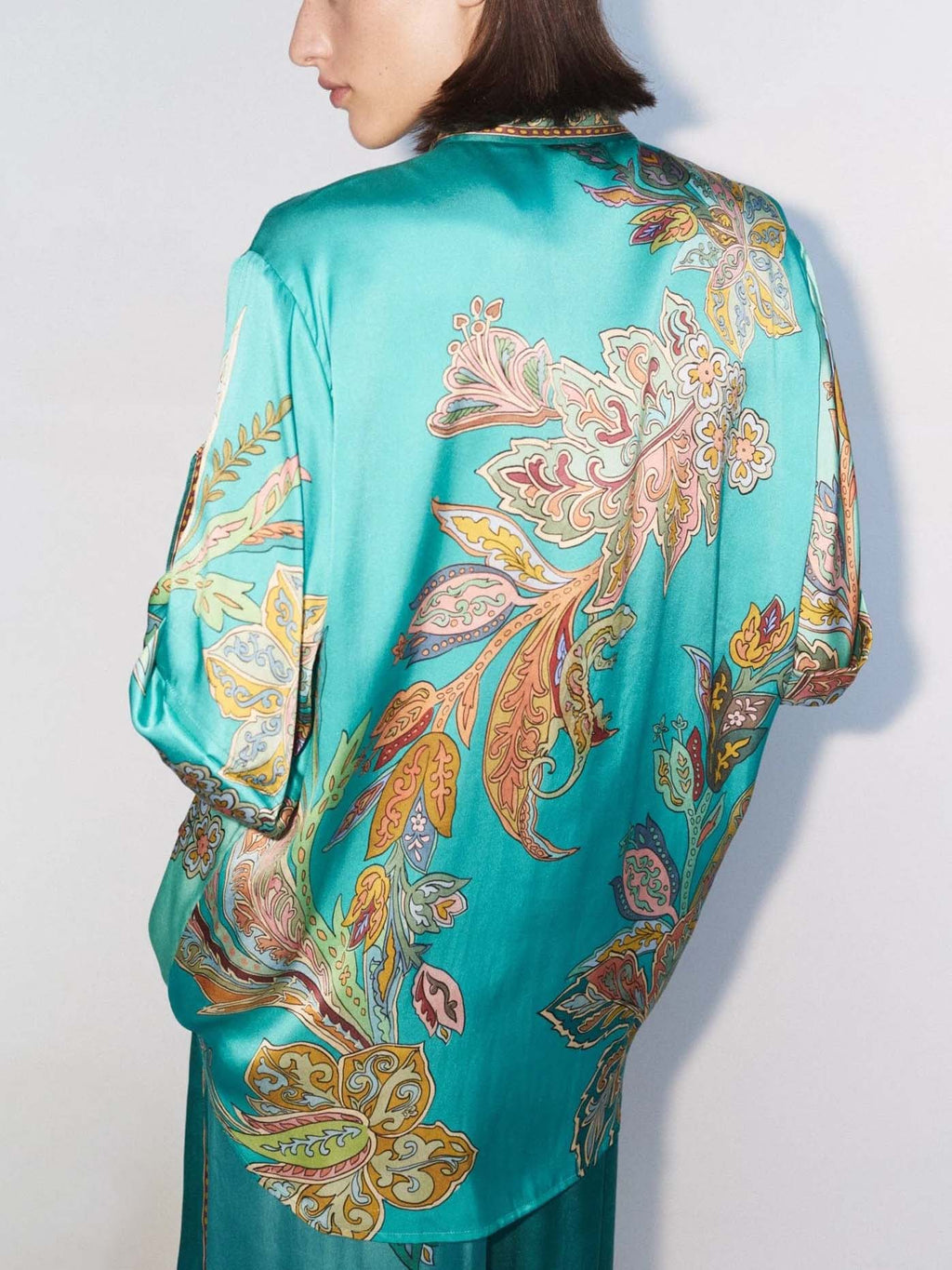Exquisite Satin Unique Plant Flower Print Loose Wide-Leg Pants
