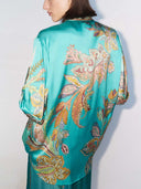 Exquisite Satin Unique Plant Flower Print Loose Wide-Leg Pants