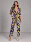 Abstract Print Tie-Front Blazer & Straight Leg Pants Set
