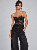 Floral Lace Camisole Top Wide Leg Pants Two Piece Set