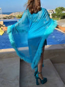 Elegant Feather Trim High-Low Chiffon Dress