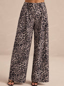 Elegant Leopard Print Blazer & Wide Leg Pants Set