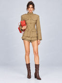 Military Style Peplum Jacket & High Waist Shorts Two Piece Set