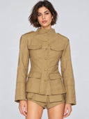Military Style Peplum Jacket & High Waist Shorts Two Piece Set