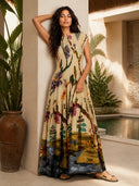 Pleated Print Maxi Dress