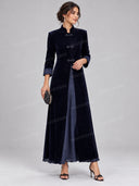 Elegant Frog Button Velvet Long Coat