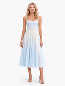 Elegant Pleated Gradient Spaghetti Strap Midi Dress