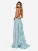 Elegant Hollow Back Sleeveless Pleated Maxi Dress