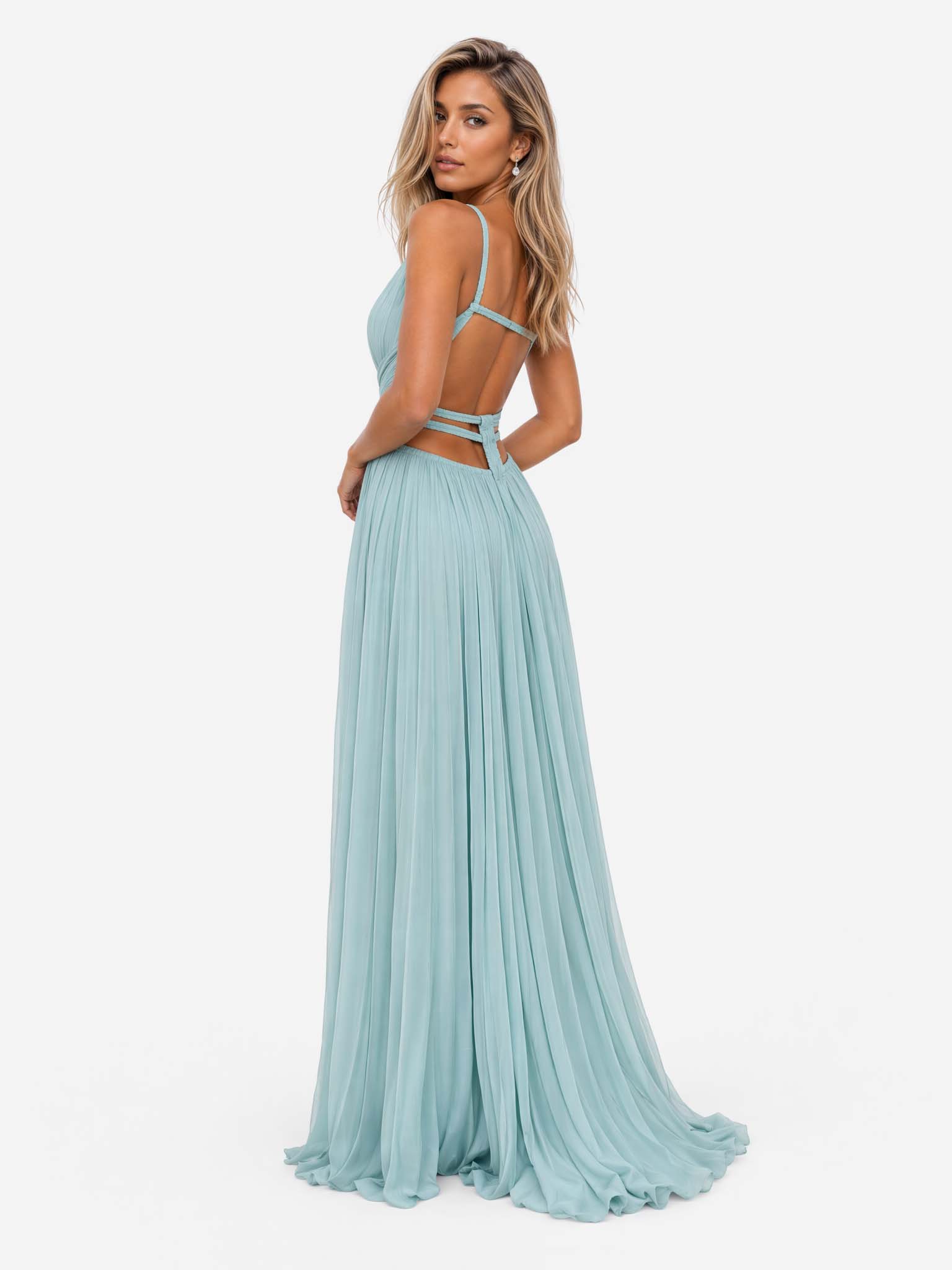 Elegant Hollow Back Sleeveless Pleated Maxi Dress