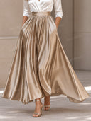 Elegant Satin Bodysuit & Pleated Flowy Party Two-Piece Set