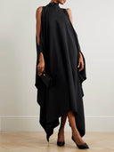 Elegant High-Neck Sleeveless Draped Midi Dress