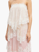 Ombre Tiered Lace Trim Spaghetti Strap Maxi Dress