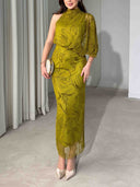 Elegant Glitter Floral Mesh Midi Dress