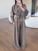 Minimalist Cropped Double-Breasted Tie-Waist Trench Coat Set