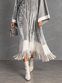 Contrast Fringe Velvet V-Neck Kaftan Midi Dress