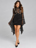 Sexy Lace Cape Sleeve Bodycon Mini Dress