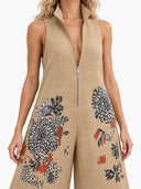 Stand Collar Printed Jumpsuit