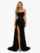 Glamorous Strapless Sequin High Slit Maxi Dress