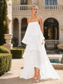Elegant Three-layer Ruffle Sling Maxi Dress