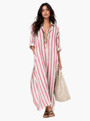 Deep V-Neck Stripe Printed Shirt Dress