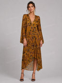 Exquisite Floral V-Neck Asymmetric Midi Dress