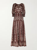 Retro Floral Print Puff Sleeve Maxi Dress