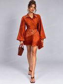 Elegant Sequin Fringe Wrap Top & Mini Skirt Set