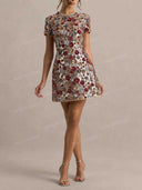 Elegant Multicolor Floral Sequin Mini Dress