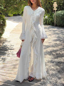 Elegant Ruffle Trim Long Sleeve Maxi Dress