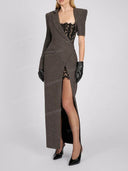 Elegant Lace Panel Blazer Maxi Dress