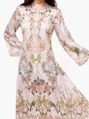 Exquisite Flared Sleeve Floral Print Satin Maxi Dress