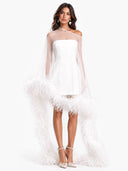 Feather Trim Sheer Cape Mini Dress