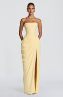 Strapless Pleated Slit Maxi Dress