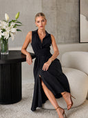 Unique Shirt Style Single-breasted Tie Midi Dress
