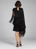 Asymmetric Fringe Top & Tailored Shorts Two Piece Set