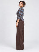 Plaid Waist Shaping Shirt Wide Leg Pants Two Piece Set