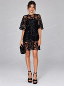 Sequin Floral Lace Sheer Mini Dress