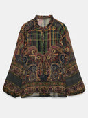 Retro Paisley Print Blouse & Asymmetric Maxi Skirt Two Piece Set