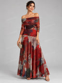 Exquisite Abstract Watercolor Print Sheer Mesh Maxi Dress
