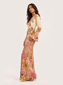 Elegant Floral Print Satin Maxi Dress