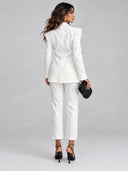 Elegant Cutout Blazer & Straight Leg Pants Set