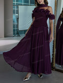 Elegant Ruffle Trim Cold Shoulder Maxi Dress