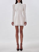 Elegant Puff Sleeve Lace Trim Prom Mini Dress
