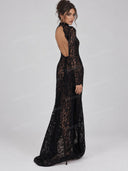 Sexy Sheer Lace High Neck Maxi Dress